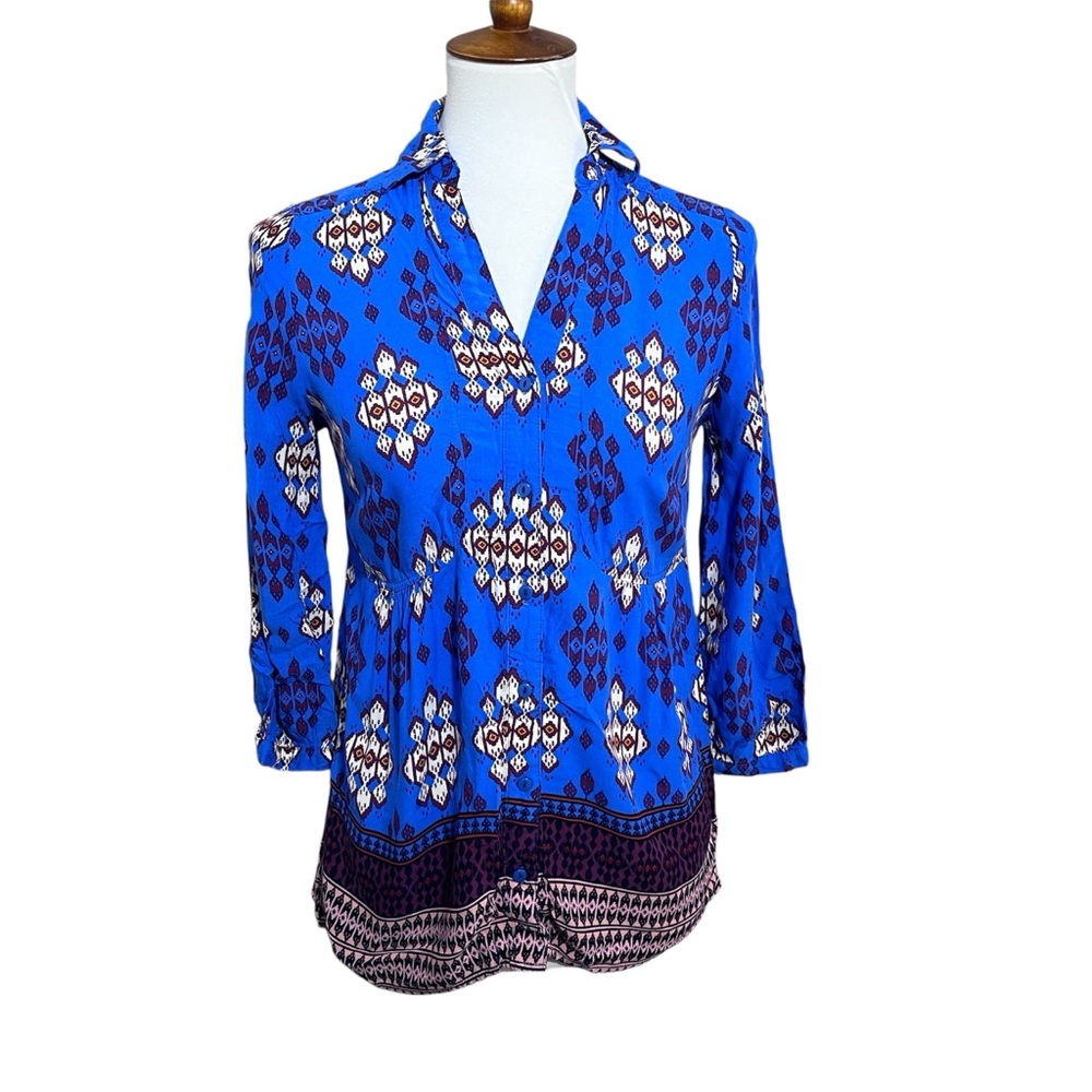Anthropologie Maeve Blue Woodland Walk Blouse size 2 Boho